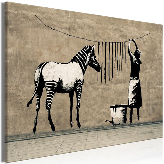 Canvas Print - Banksy: Washing Zebra on Concrete (1 Part) Wide - www.trendingbestsellers.com