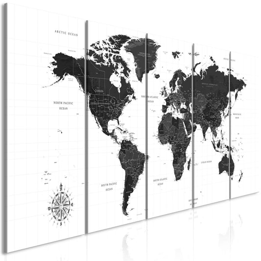 Canvas Print - Black and White Map (5 Parts) Narrow - www.trendingbestsellers.com