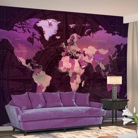 Peel and stick wall mural - Purple World Map - www.trendingbestsellers.com