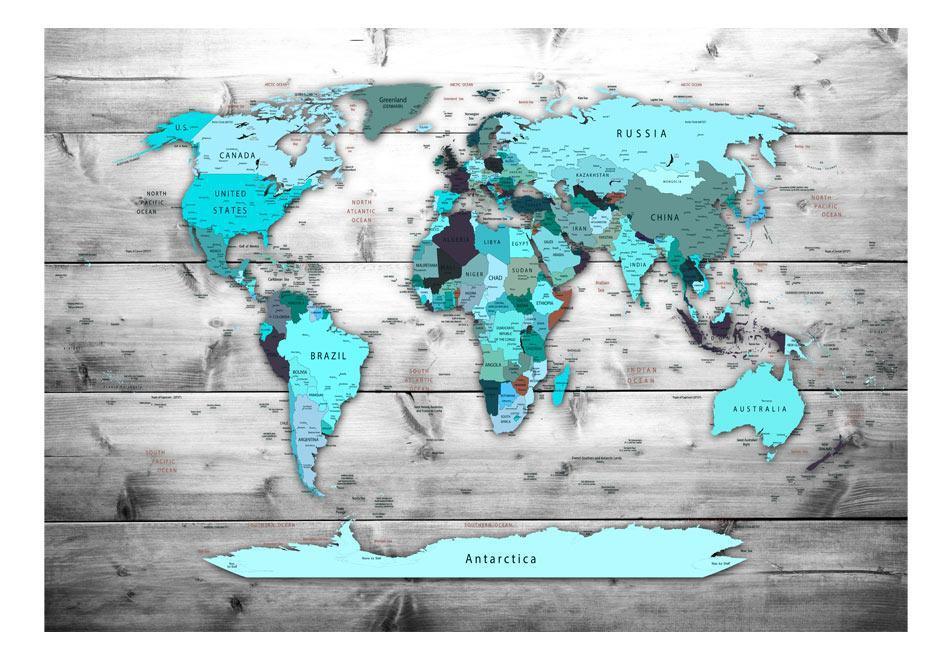 Peel and stick wall mural - World Map: Blue Continents - www.trendingbestsellers.com