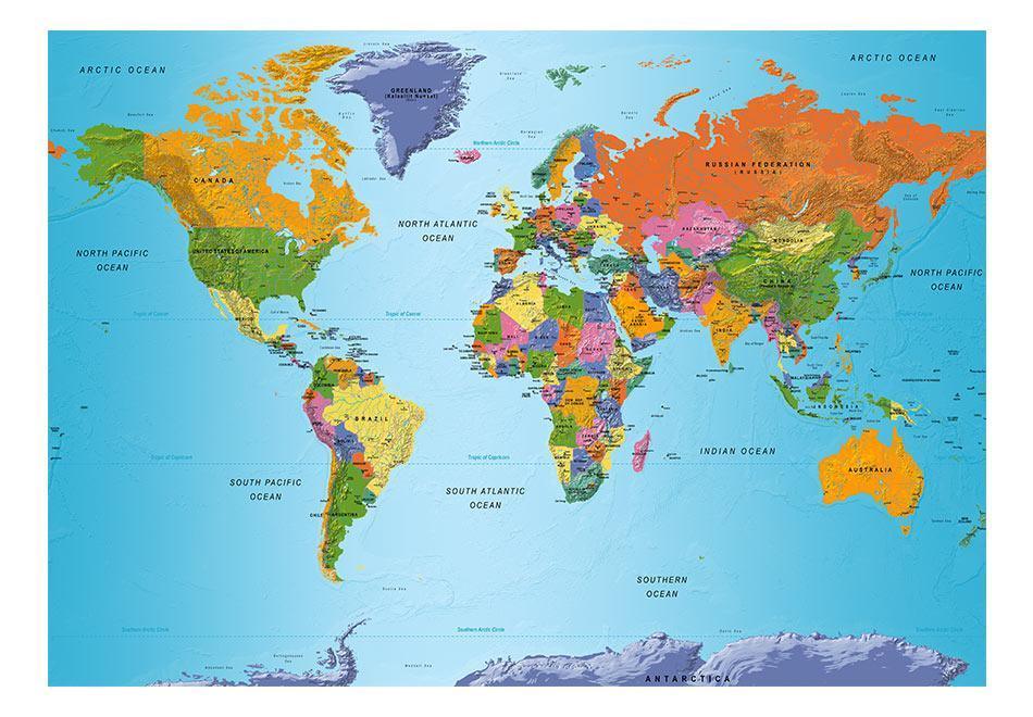 Peel and stick wall mural - World Map: Colourful Geography - www.trendingbestsellers.com