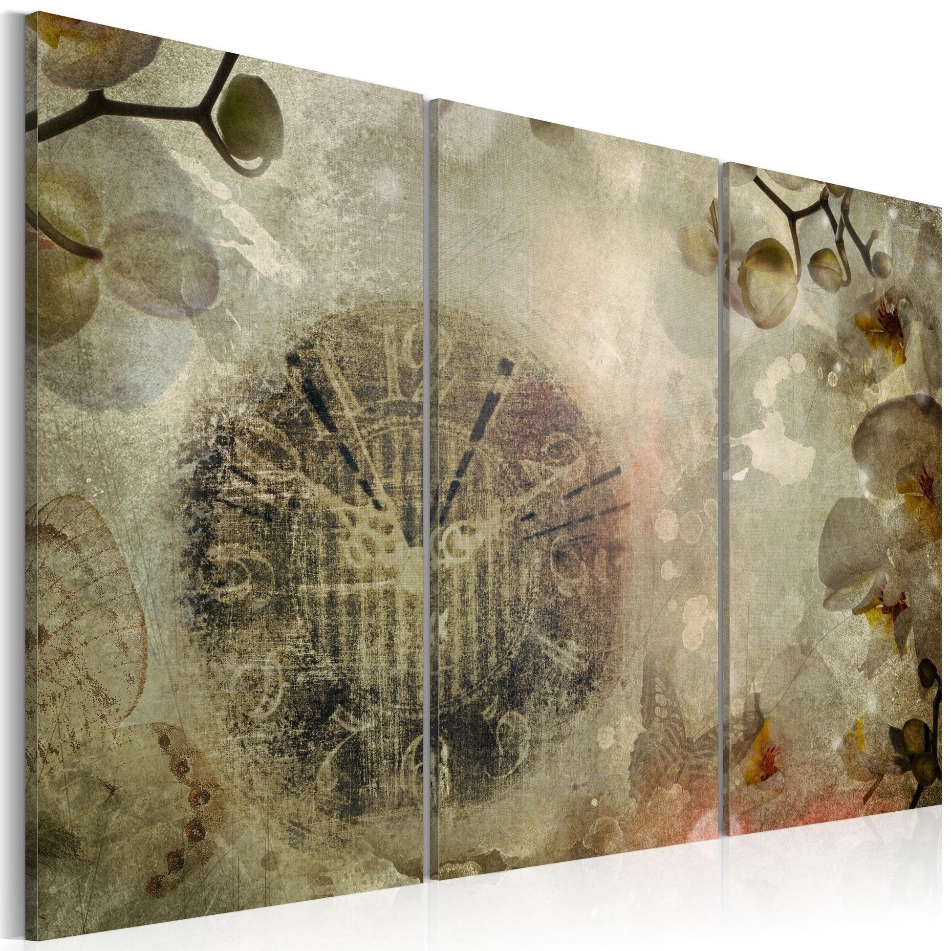 Canvas Print - Vintage, clock and orchid - triptych - www.trendingbestsellers.com
