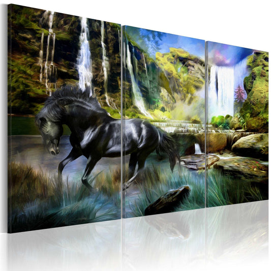 Canvas Print - Horse on the sky-blue waterfall background - www.trendingbestsellers.com