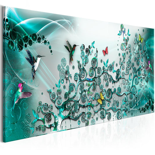 Canvas Print - Hummingbirds Dance (1 Part) Turquoise Narrow - www.trendingbestsellers.com