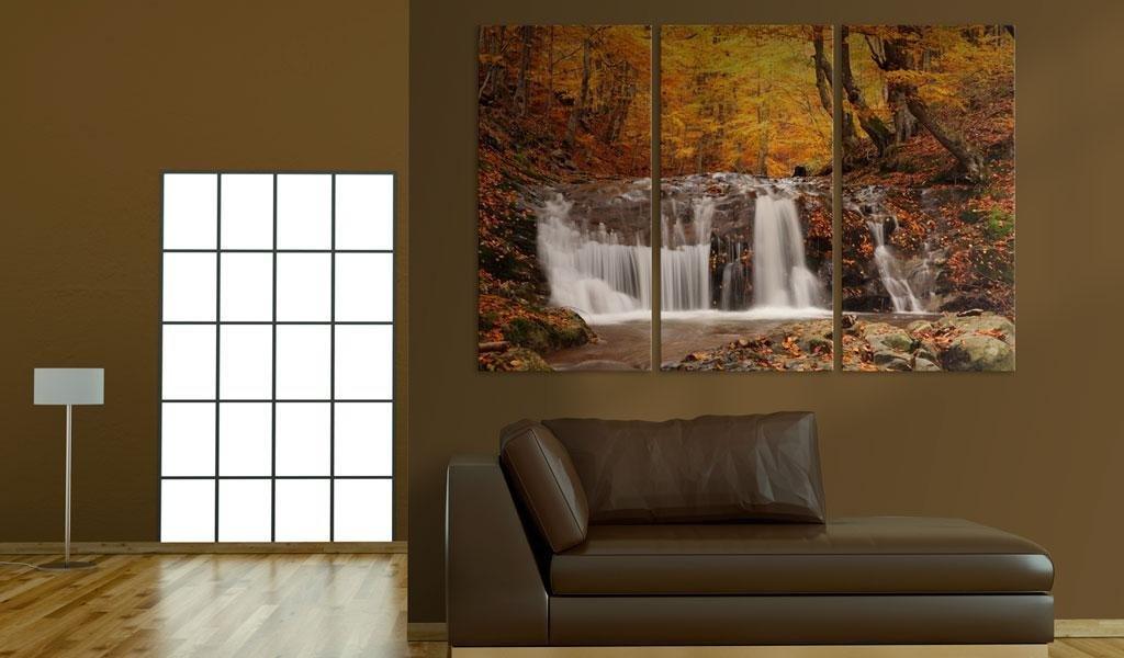 Canvas Print - A waterfall in the middle of fall trees - www.trendingbestsellers.com