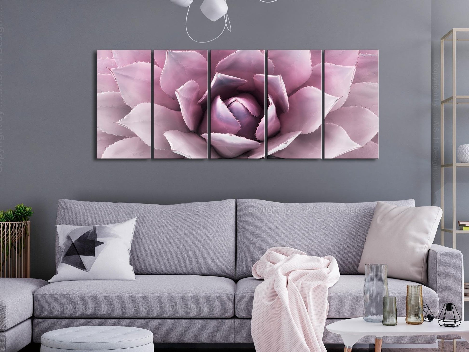 Canvas Print - Agave (5 Parts) Narrow Pink - www.trendingbestsellers.com