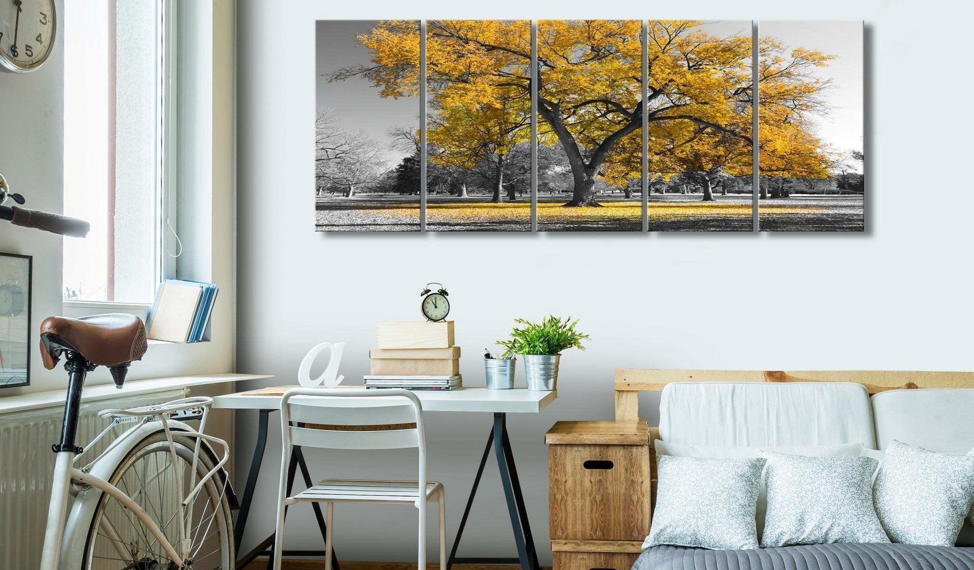Canvas Print - Autumn in the Park (5 Parts) Narrow Gold - www.trendingbestsellers.com