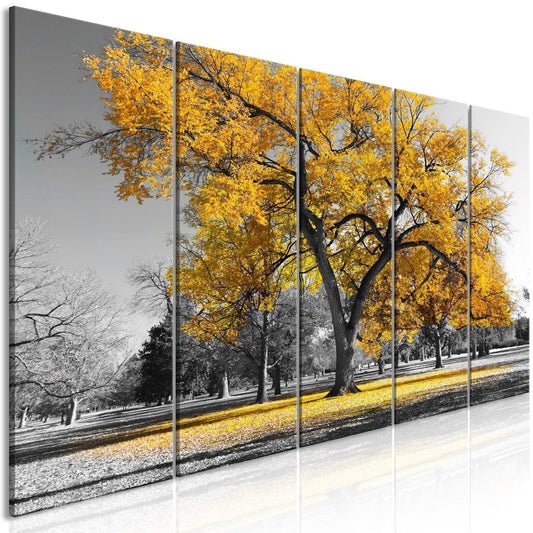 Canvas Print - Autumn in the Park (5 Parts) Narrow Gold - www.trendingbestsellers.com