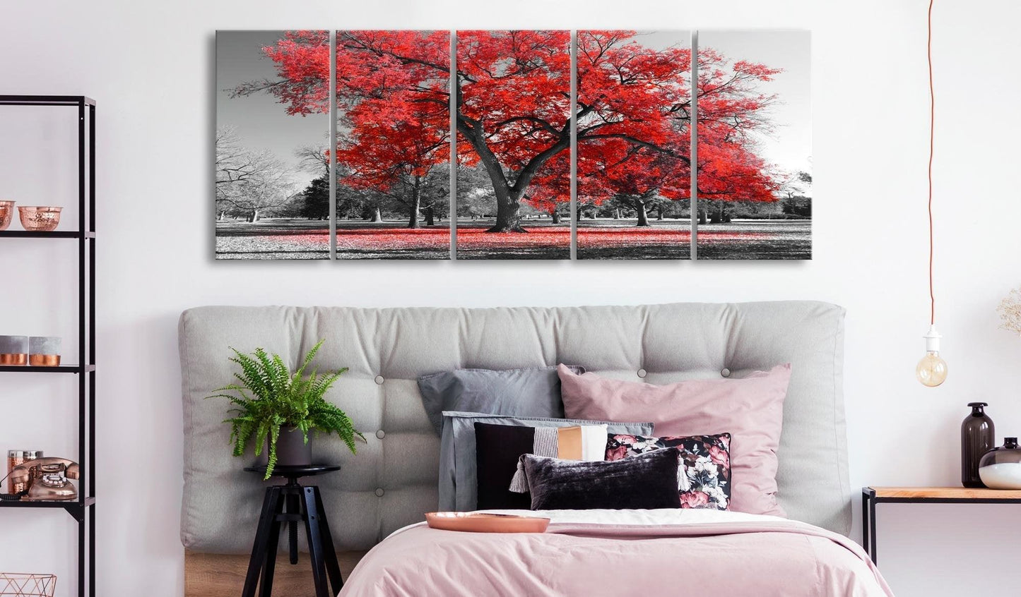 Canvas Print - Autumn in the Park (5 Parts) Narrow Red - www.trendingbestsellers.com