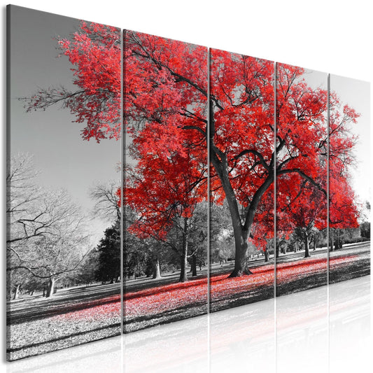 Canvas Print - Autumn in the Park (5 Parts) Narrow Red - www.trendingbestsellers.com