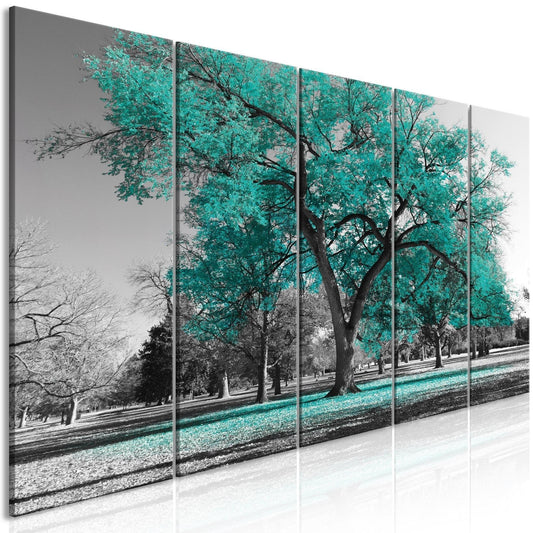 Canvas Print - Autumn in the Park (5 Parts) Narrow Turquoise - www.trendingbestsellers.com
