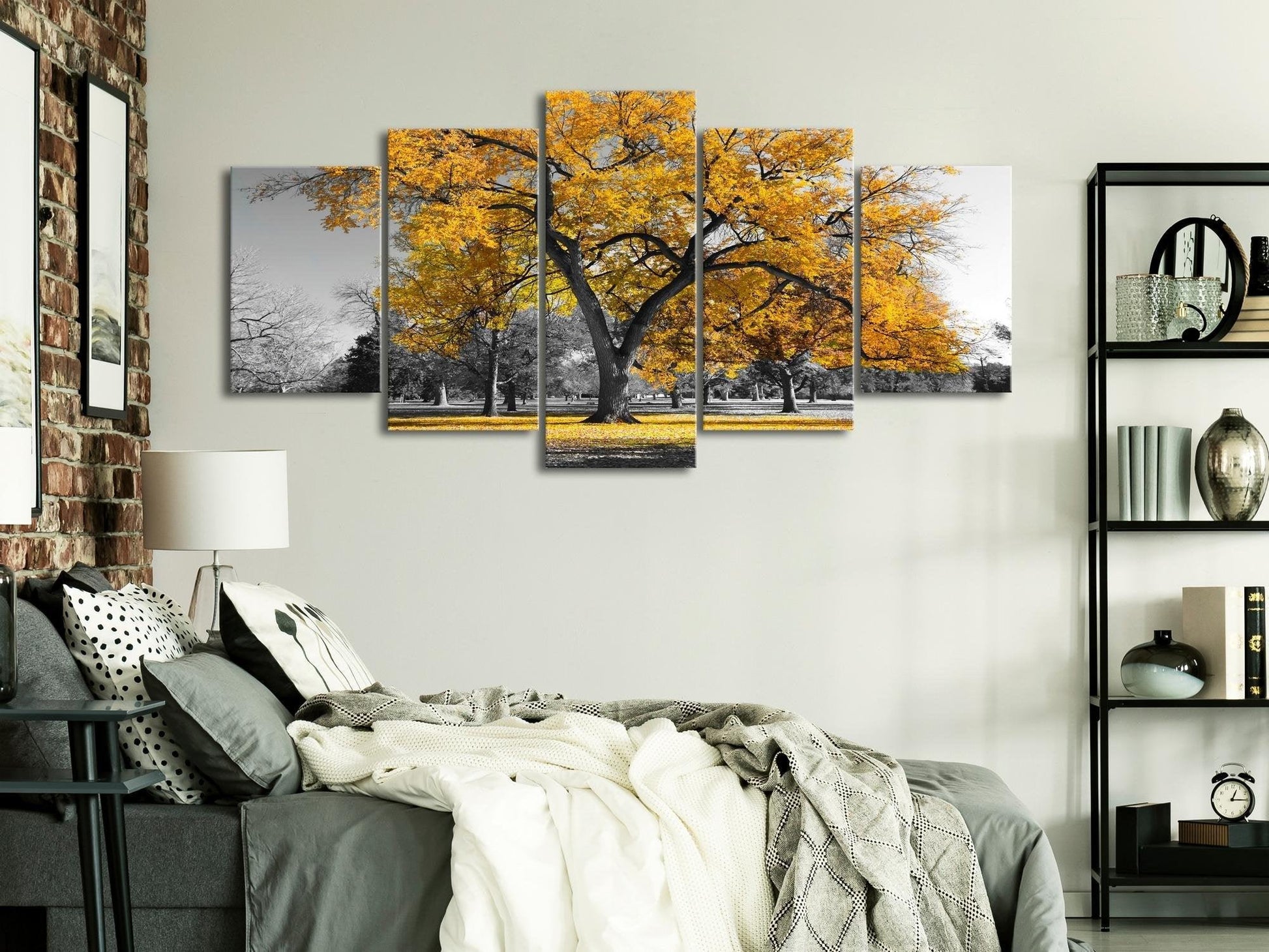 Canvas Print - Autumn in the Park (5 Parts) Wide Gold - www.trendingbestsellers.com