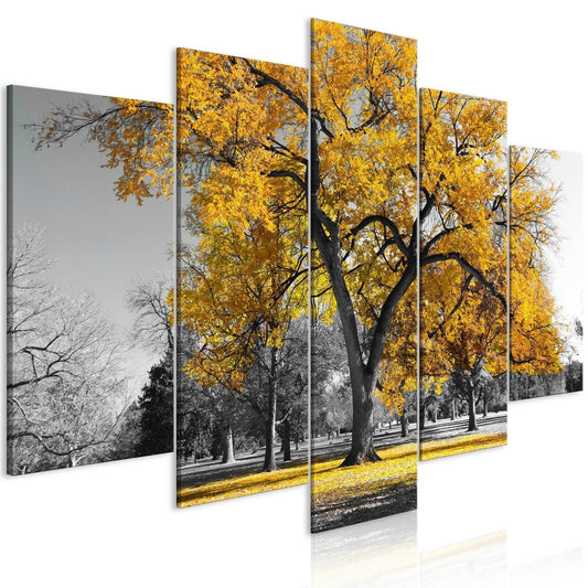 Canvas Print - Autumn in the Park (5 Parts) Wide Gold - www.trendingbestsellers.com