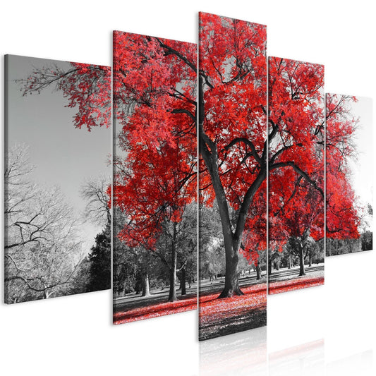 Canvas Print - Autumn in the Park (5 Parts) Wide Red - www.trendingbestsellers.com