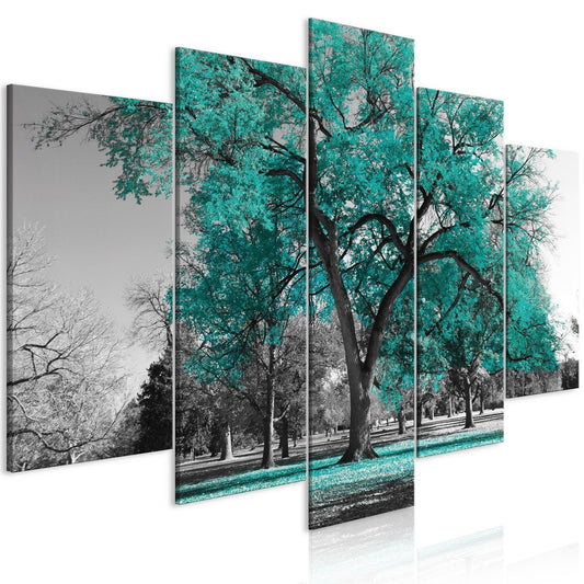 Canvas Print - Autumn in the Park (5 Parts) Wide Turquoise - www.trendingbestsellers.com