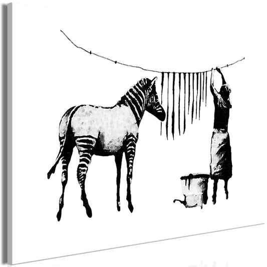 Canvas Print - Banksy: Washing Zebra (1 Part) Wide - www.trendingbestsellers.com