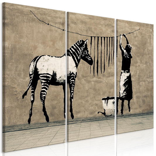 Canvas Print - Banksy: Washing Zebra on Concrete (3 Parts) - www.trendingbestsellers.com