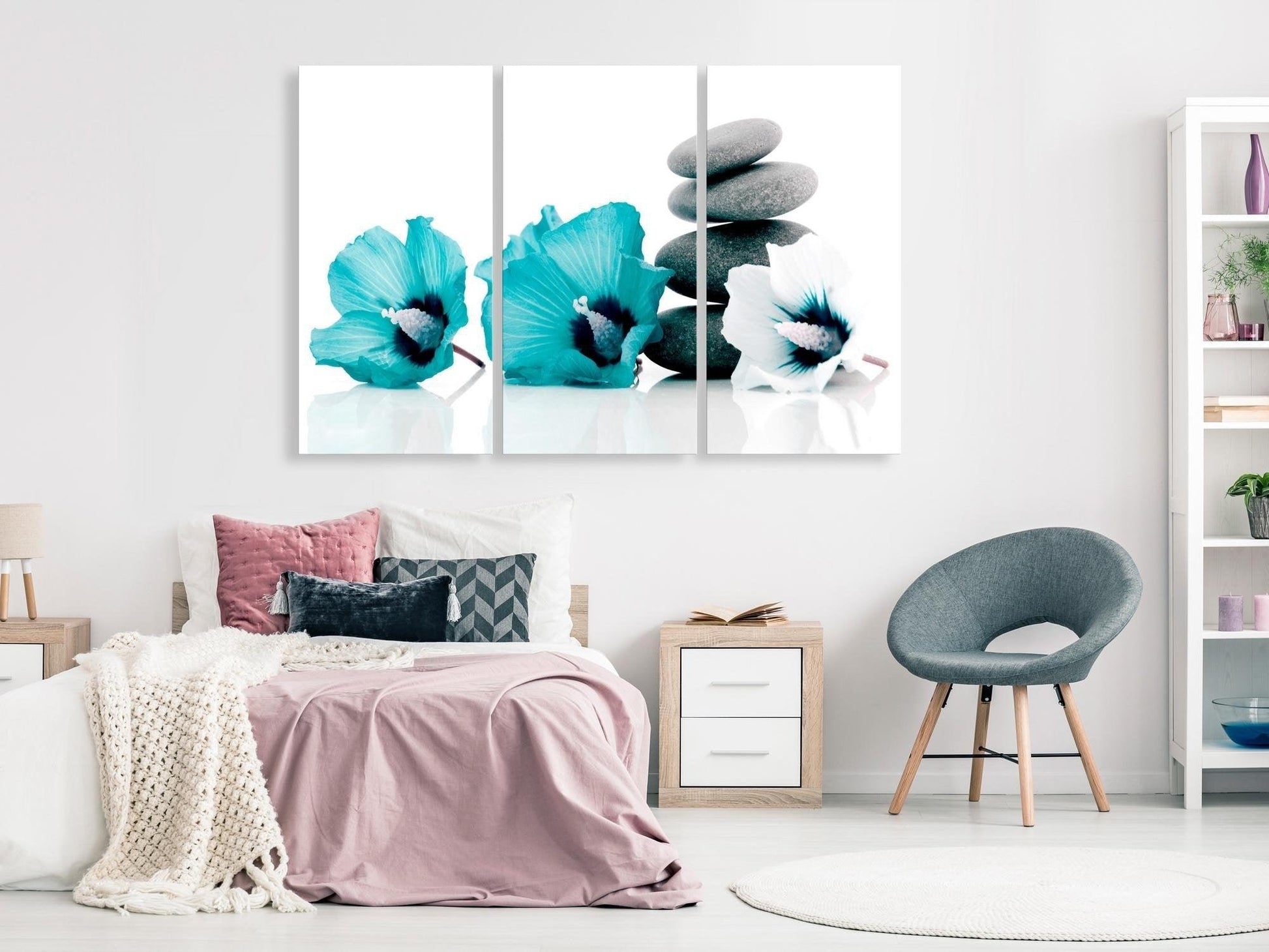 Canvas Print - Calm Mallow (3 Parts) Turquoise - www.trendingbestsellers.com