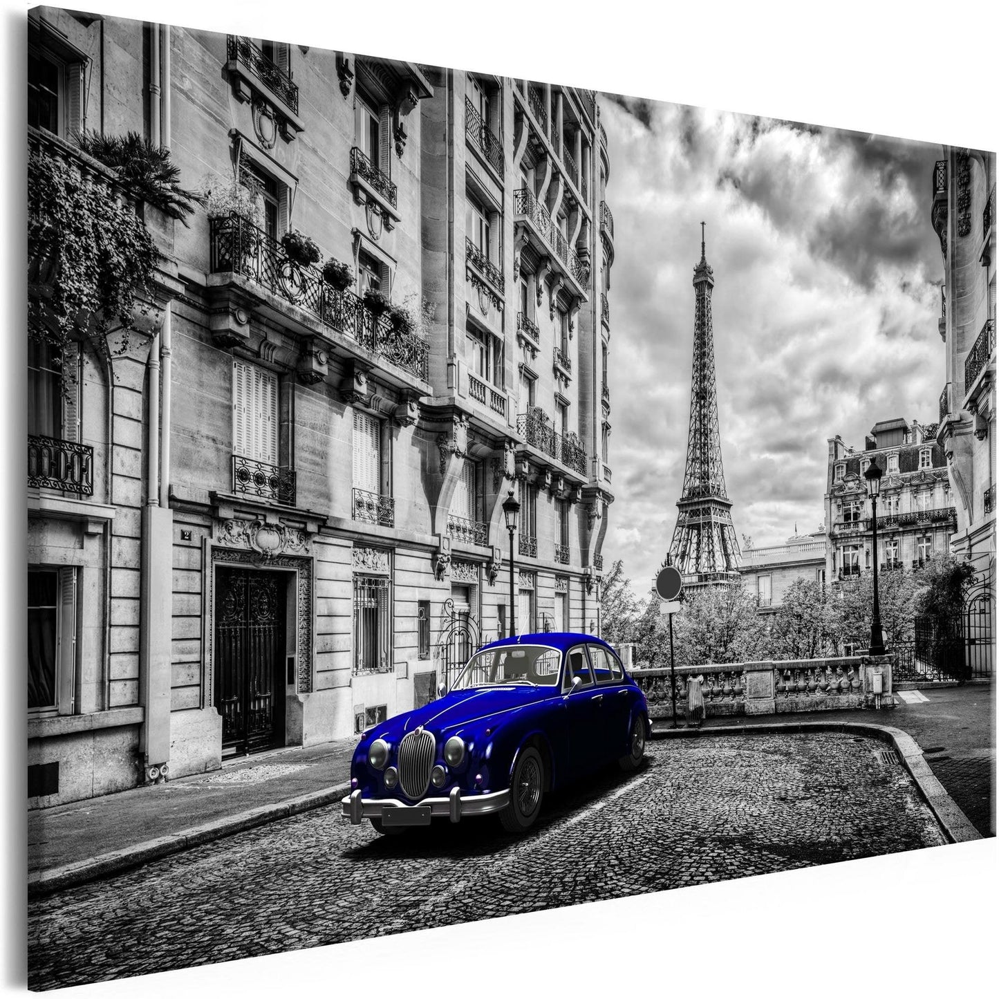 Canvas Print - Car in Paris (1 Part) Blue Wide - www.trendingbestsellers.com