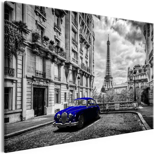 Canvas Print - Car in Paris (1 Part) Blue Wide - www.trendingbestsellers.com