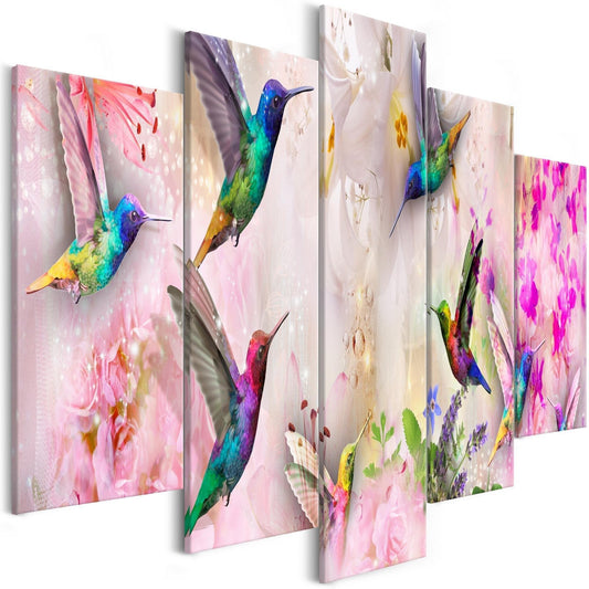 Canvas Print - Colourful Hummingbirds (5 Parts) Wide Pink - www.trendingbestsellers.com
