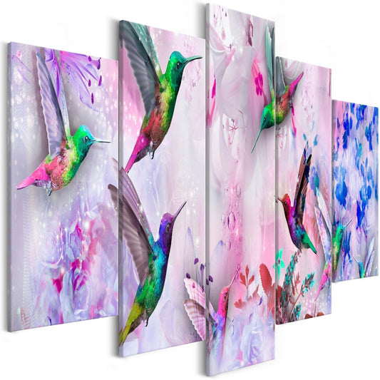 Canvas Print - Colourful Hummingbirds (5 Parts) Wide Violet - www.trendingbestsellers.com