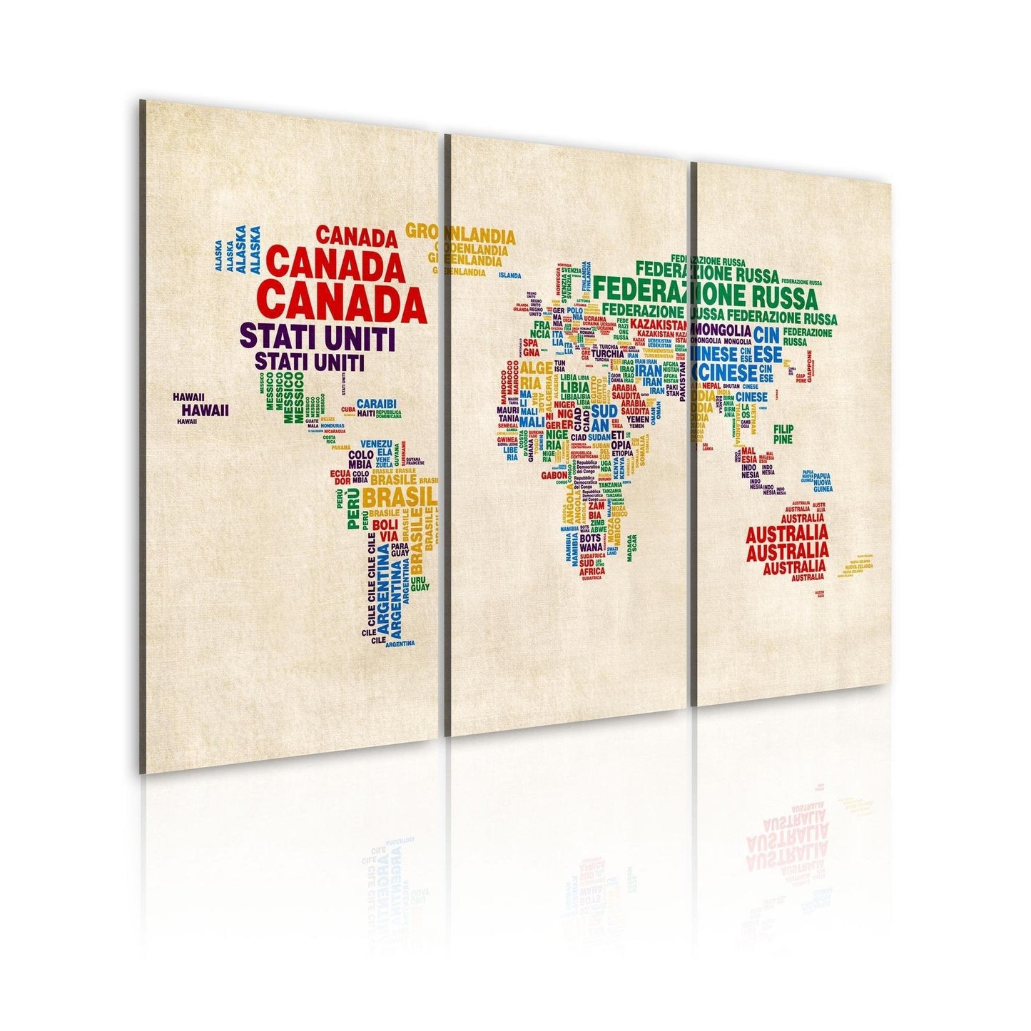 Canvas Print - Italian names of countries in vivid colors - triptych - www.trendingbestsellers.com