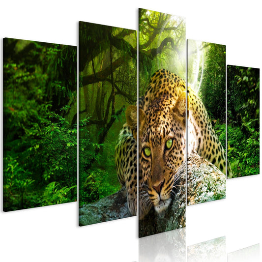 Canvas Print - Leopard Lying (5 Parts) Wide Green - www.trendingbestsellers.com