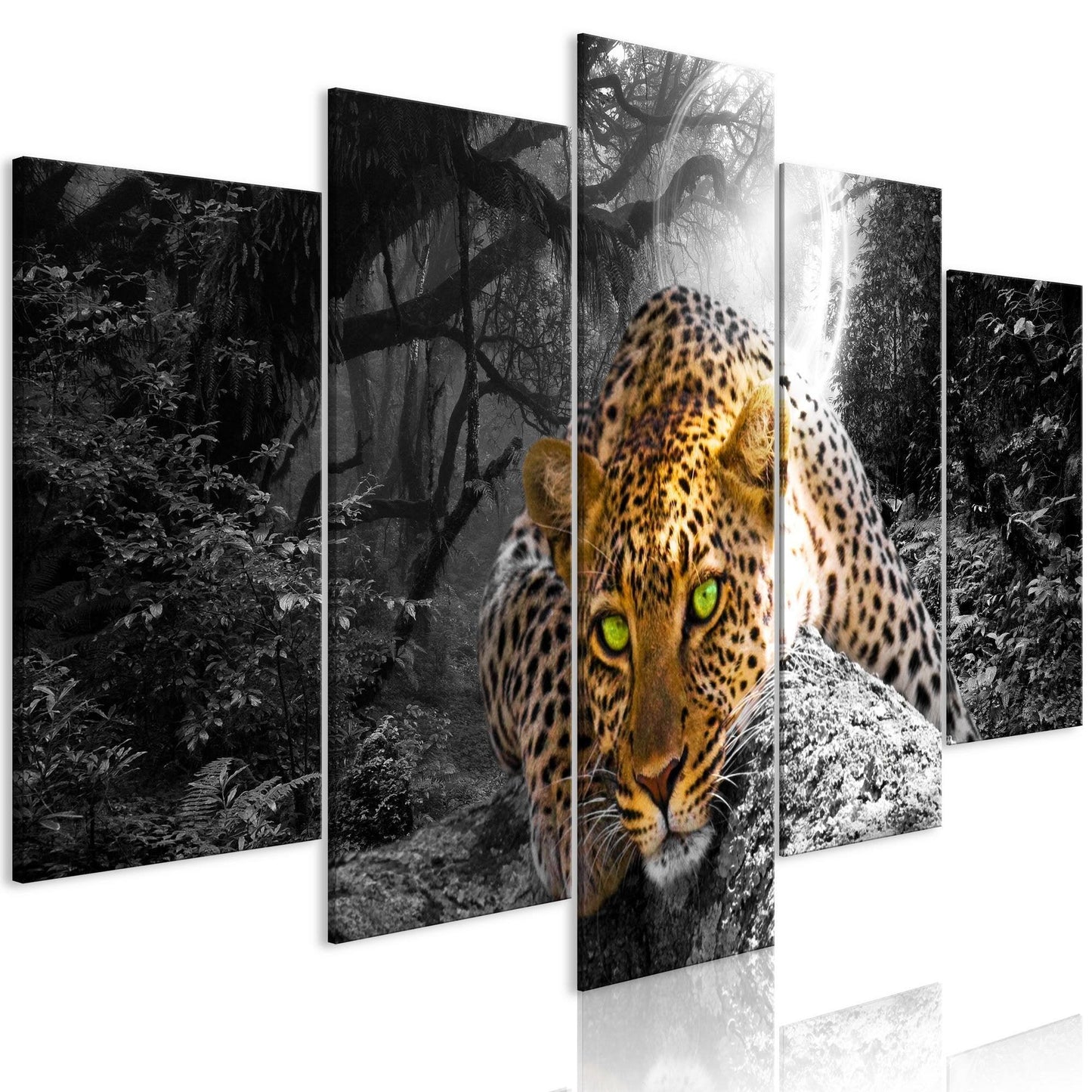 Canvas Print - Leopard Lying (5 Parts) Wide Grey - www.trendingbestsellers.com