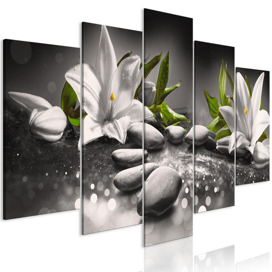 Canvas Print - Lilies and Stones (5 Parts) Wide Grey - www.trendingbestsellers.com
