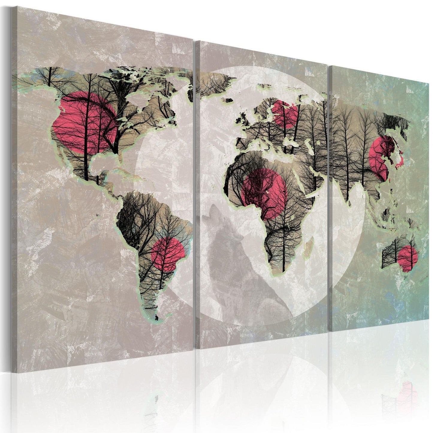 Canvas Print - Map of the World: Full moon - triptych - www.trendingbestsellers.com