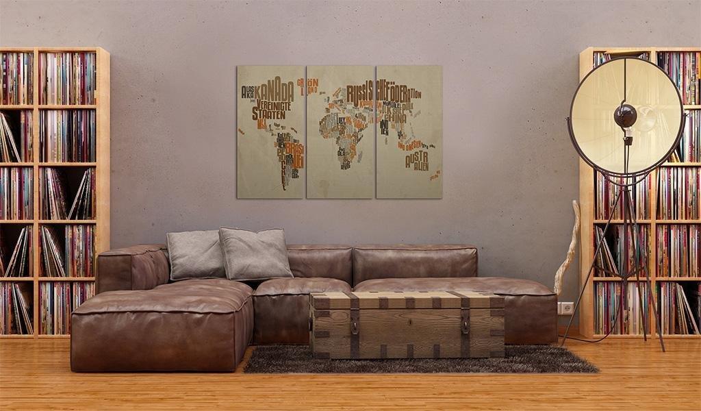 Canvas Print - Map of the World (German language) - triptych - www.trendingbestsellers.com