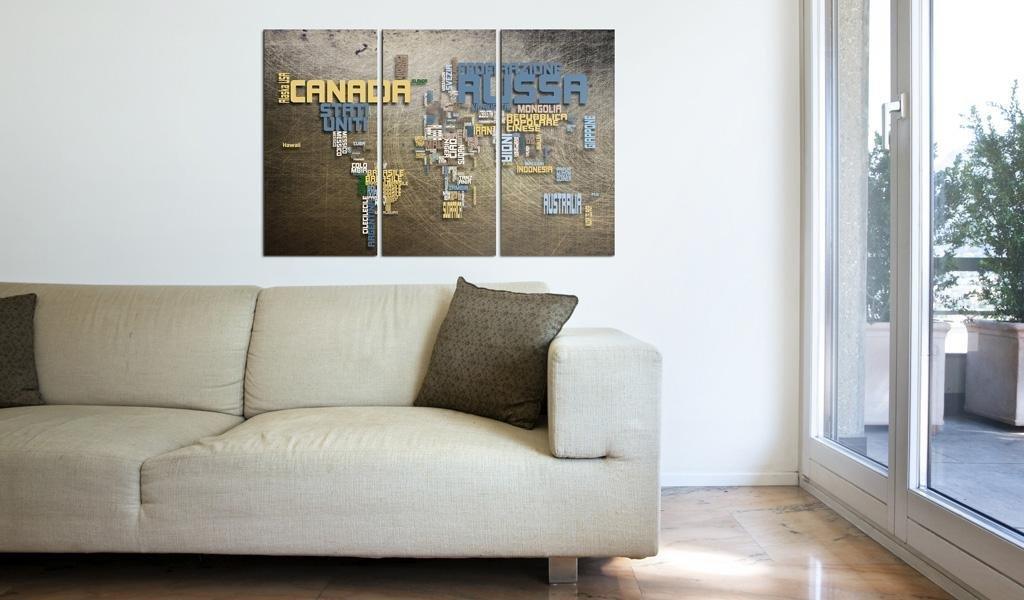 Canvas Print - Map of the World (Italian language) - triptych - www.trendingbestsellers.com