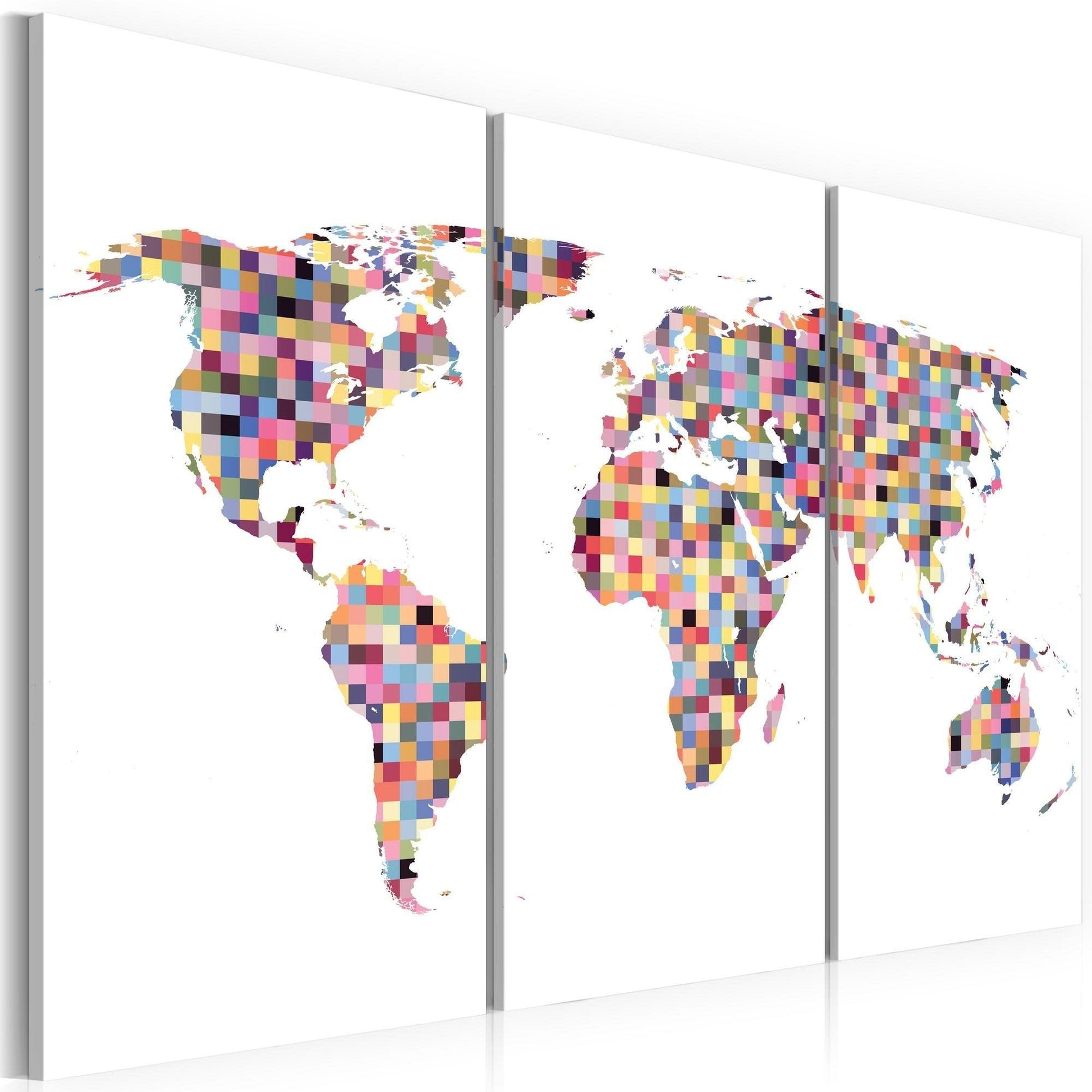 Canvas Print - Map of the World - pixels - triptych - www.trendingbestsellers.com