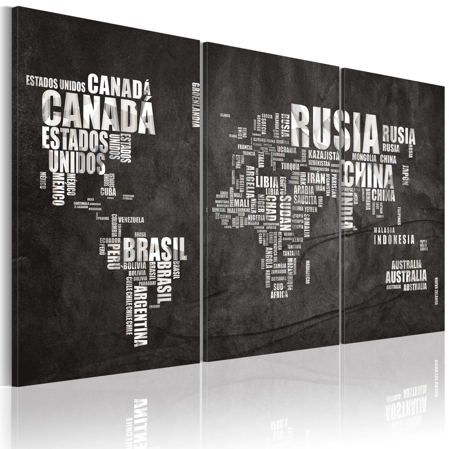 Canvas Print - Map of the World (Spanish language) - triptych - www.trendingbestsellers.com