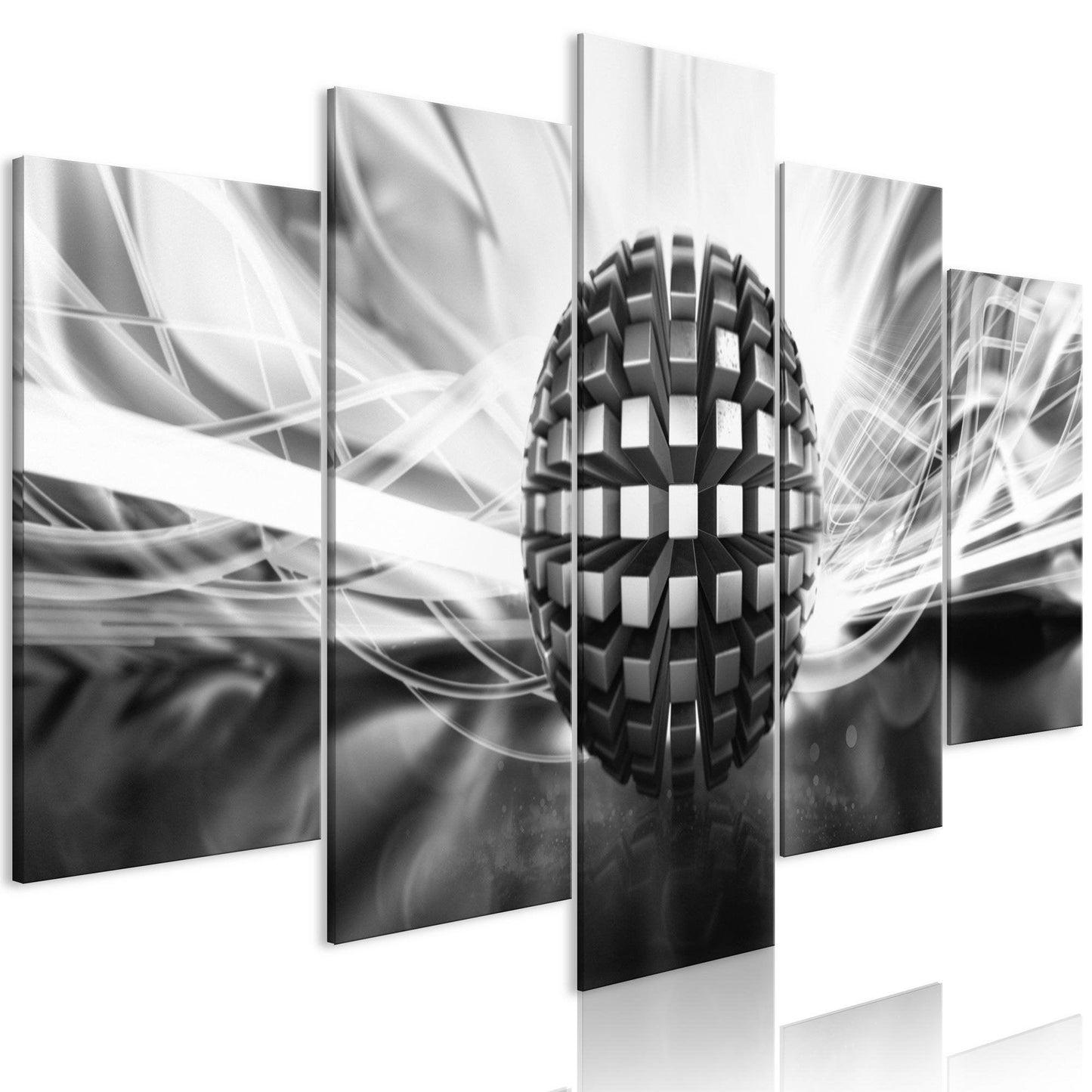 Canvas Print - Metal Ball (5 Parts) Wide Black and White - www.trendingbestsellers.com