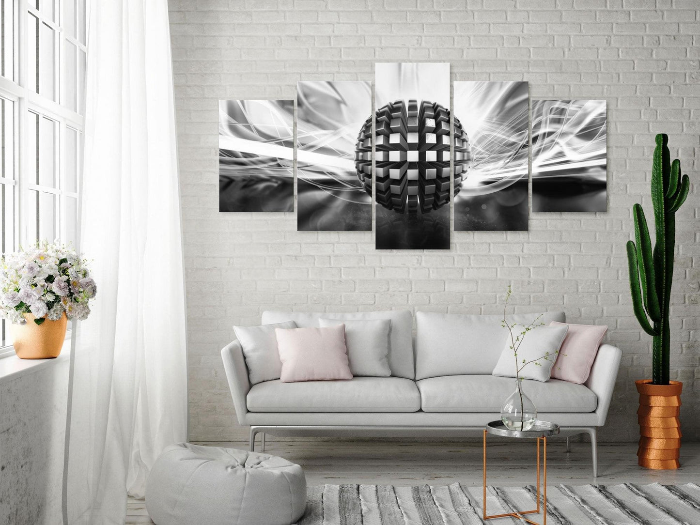 Canvas Print - Metal Ball (5 Parts) Wide Black and White - www.trendingbestsellers.com