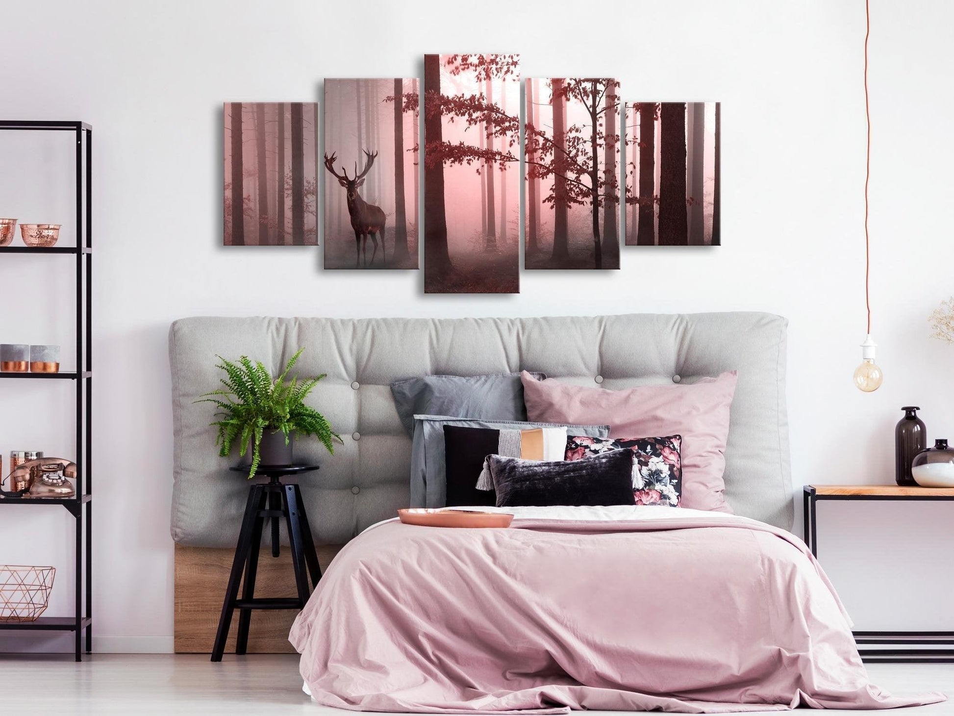 Canvas Print - Morning (5 Parts) Wide Pink - www.trendingbestsellers.com