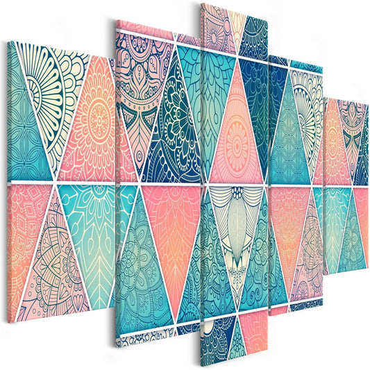 Canvas Print - Oriental Triangles (5 Parts) Wide - www.trendingbestsellers.com