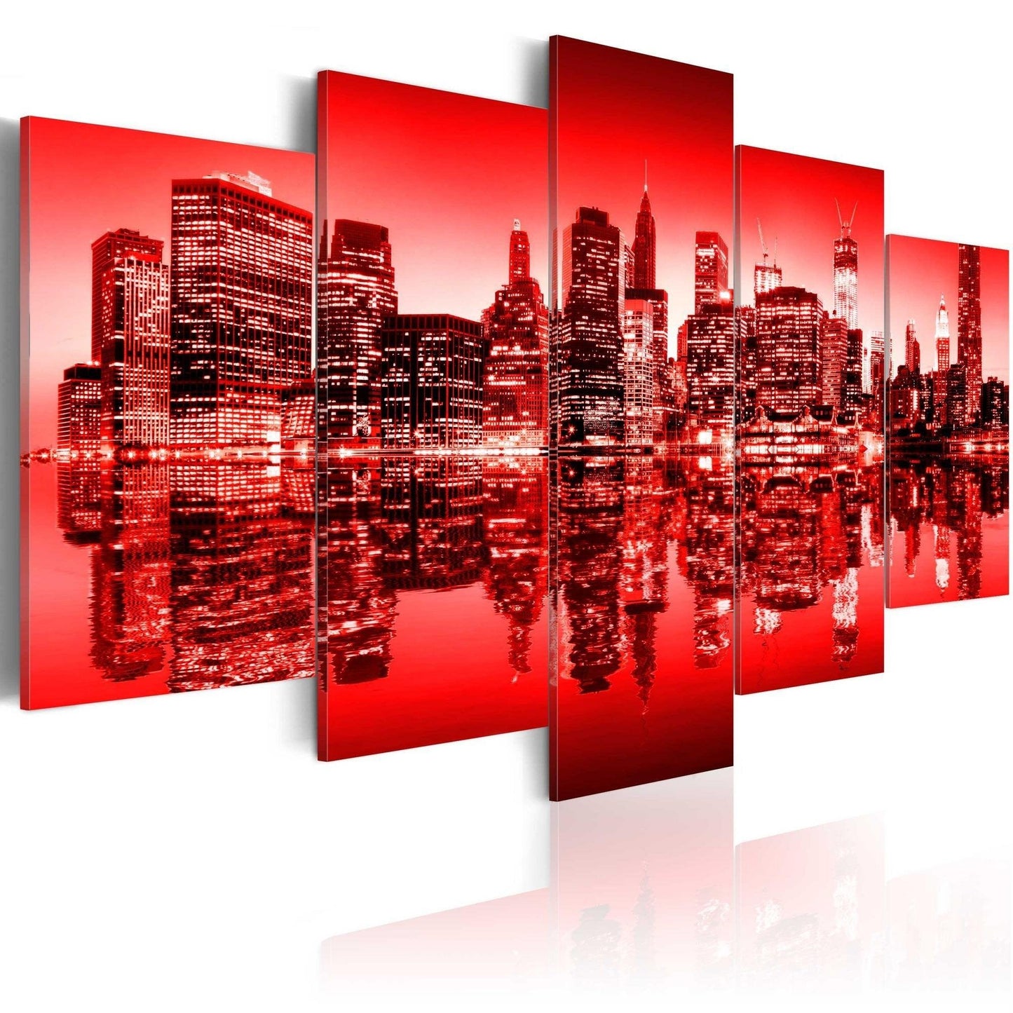 Canvas Print - Red glow over New York - 5 pieces - www.trendingbestsellers.com