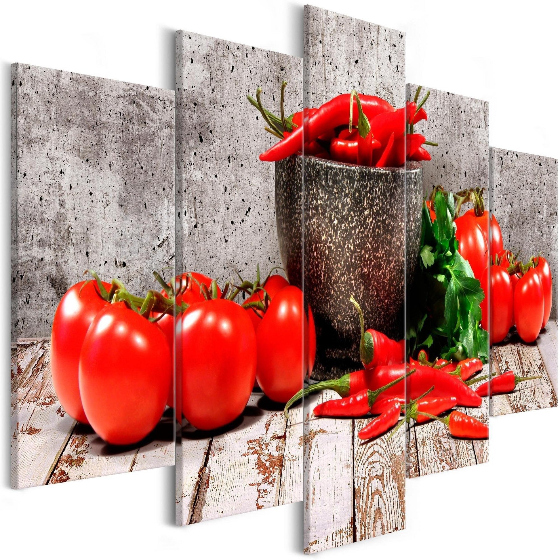 Canvas Print - Red Vegetables (5 Parts) Concrete Wide - www.trendingbestsellers.com