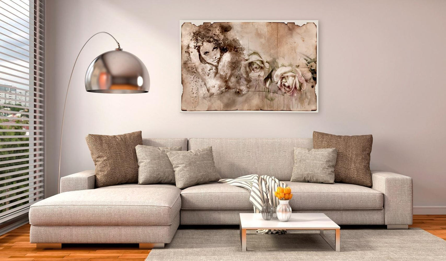 Canvas Print - Retro Style: Woman and Roses - www.trendingbestsellers.com
