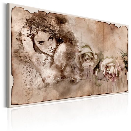 Canvas Print - Retro Style: Woman and Roses - www.trendingbestsellers.com