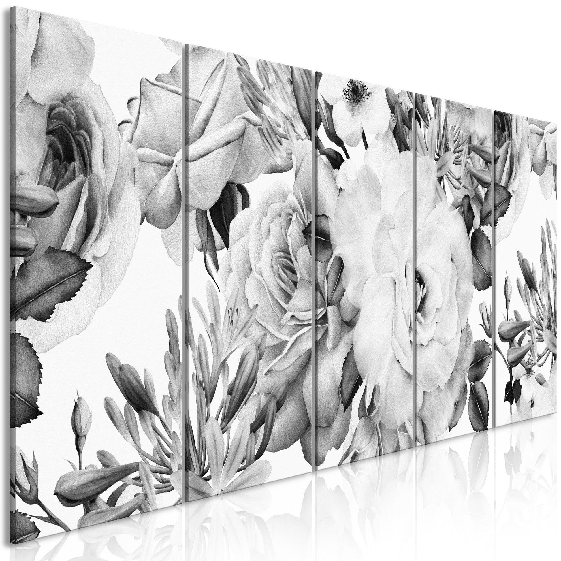 Canvas Print - Rose Composition (5 Parts) Narrow Black and White - www.trendingbestsellers.com