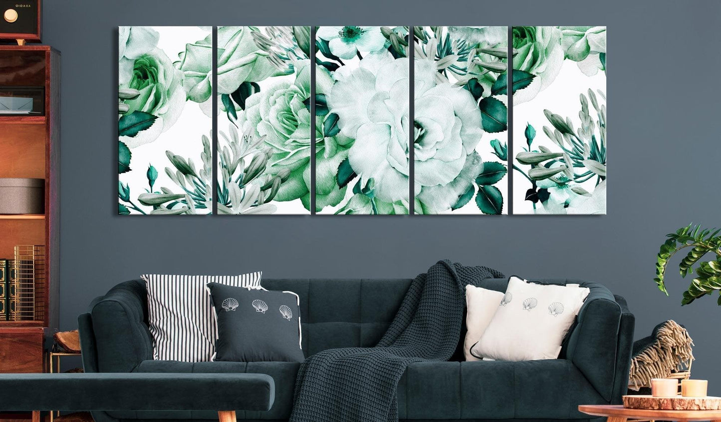 Canvas Print - Rose Composition (5 Parts) Narrow Green - www.trendingbestsellers.com