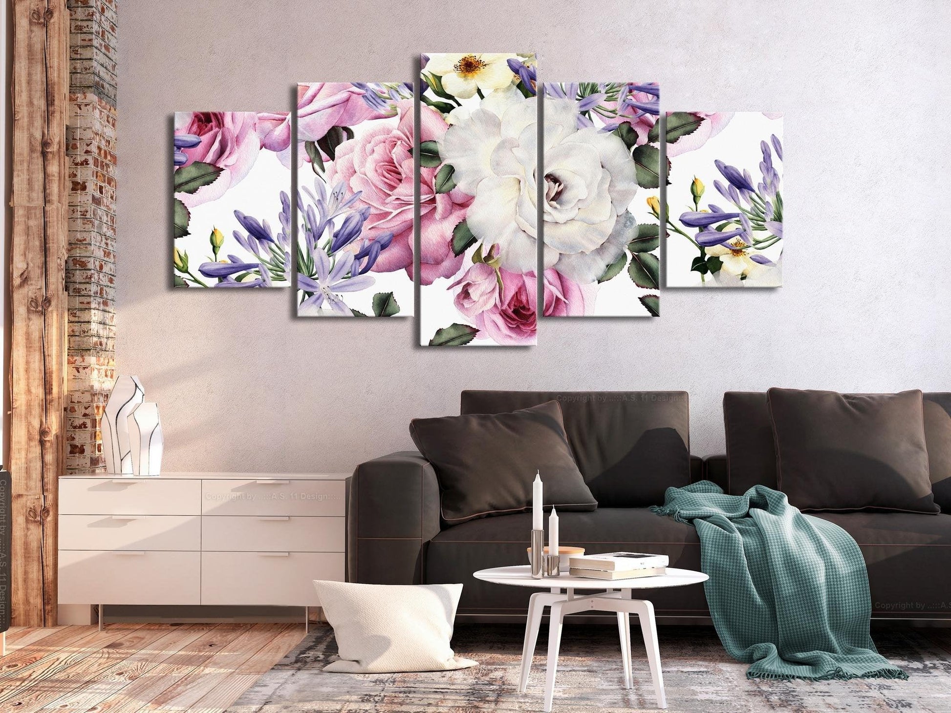 Canvas Print - Rose Composition (5 Parts) Wide Colourful - www.trendingbestsellers.com