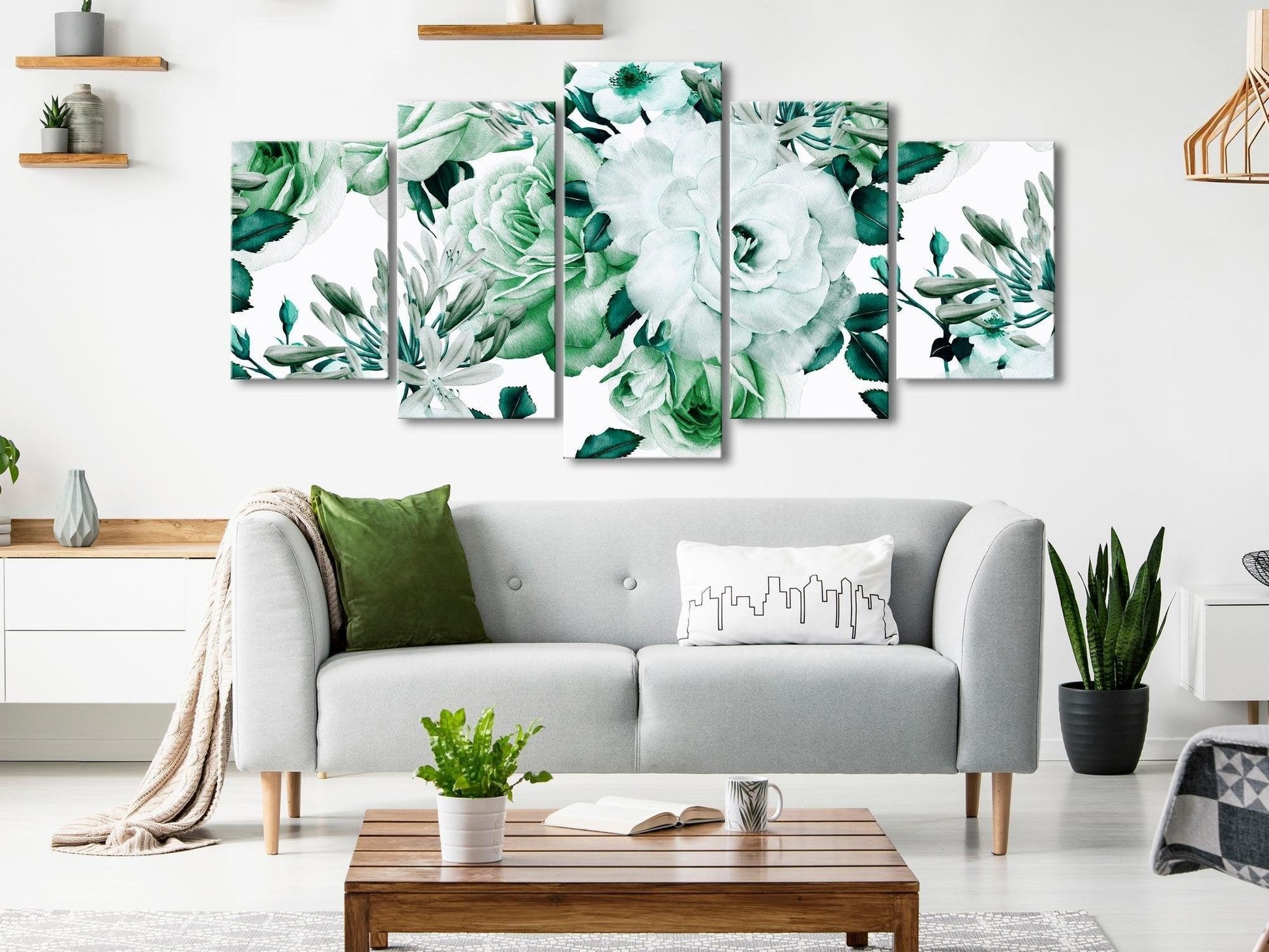 Canvas Print - Rose Composition (5 Parts) Wide Green - www.trendingbestsellers.com