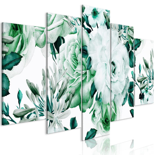 Canvas Print - Rose Composition (5 Parts) Wide Green - www.trendingbestsellers.com