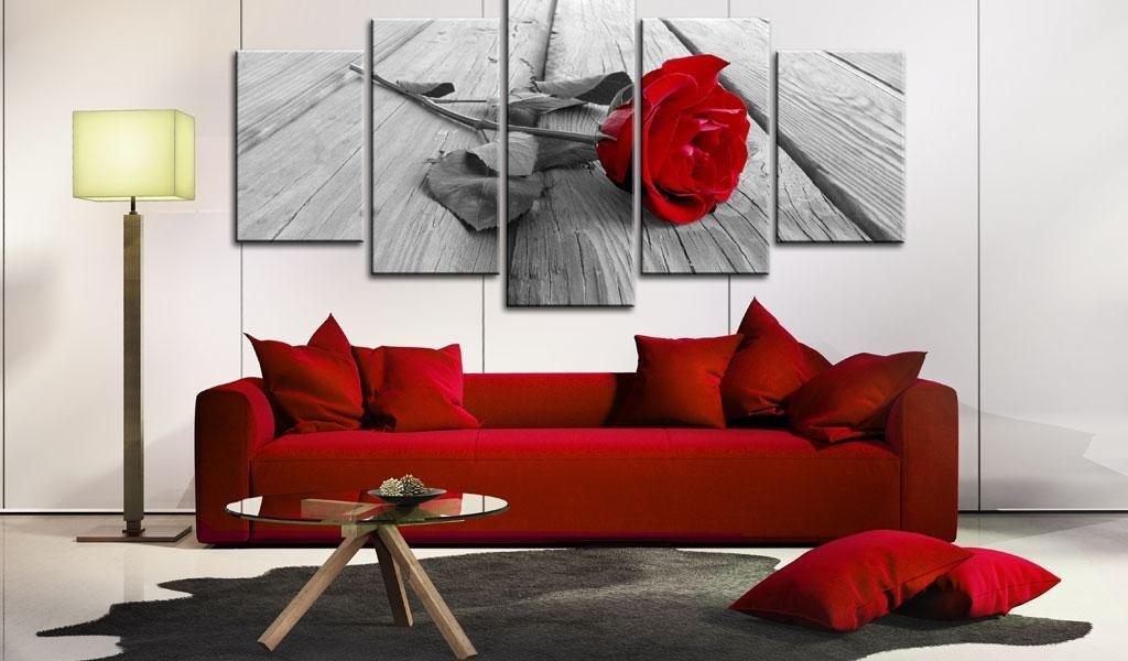 Canvas Print - Rose on Wood (5 Parts) Wide Red - www.trendingbestsellers.com