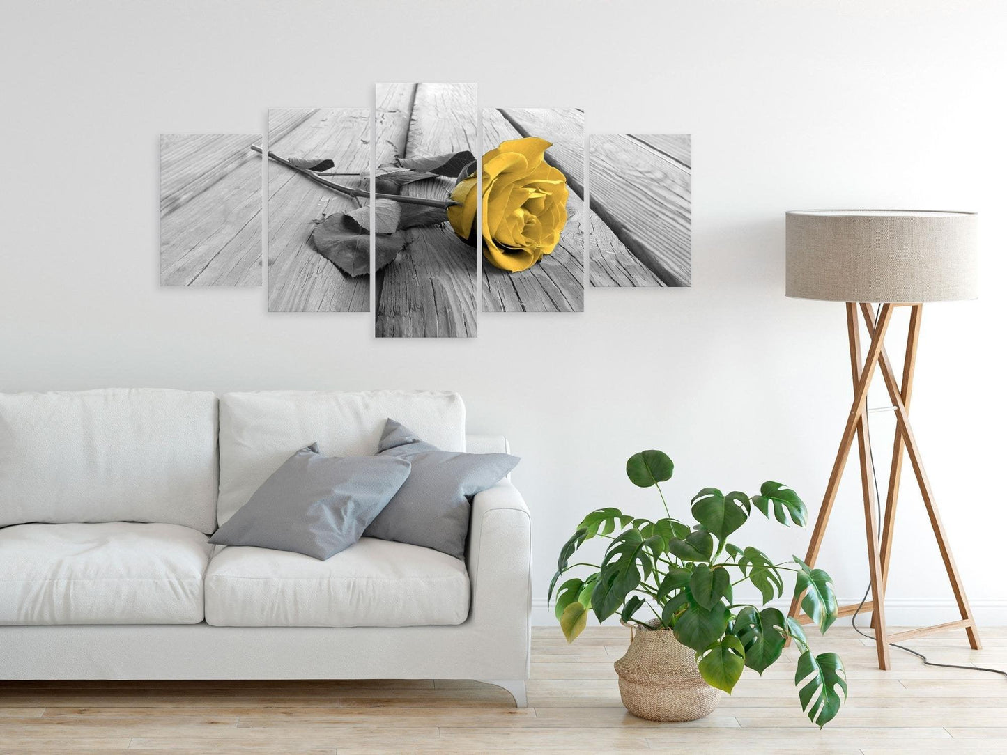 Canvas Print - Rose on Wood (5 Parts) Wide Yellow - www.trendingbestsellers.com